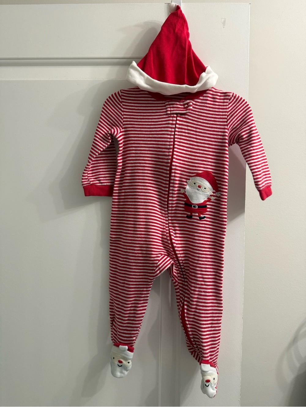 Just One You by Carter’s Red Striped Santa One-Piece Pajama with Hat for Kids